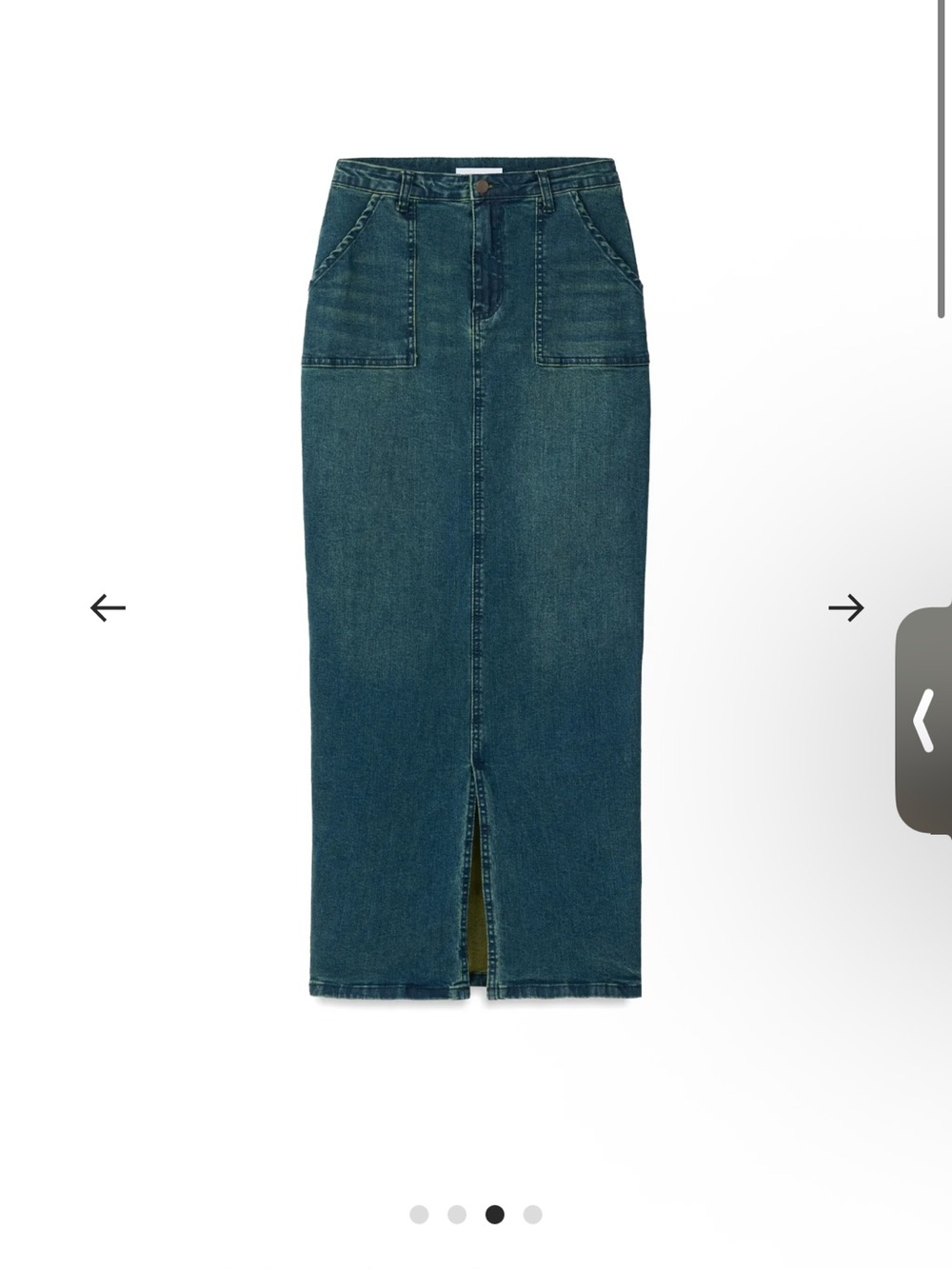 High-Rise Denim Midi Skirt with Front Patch Pockets